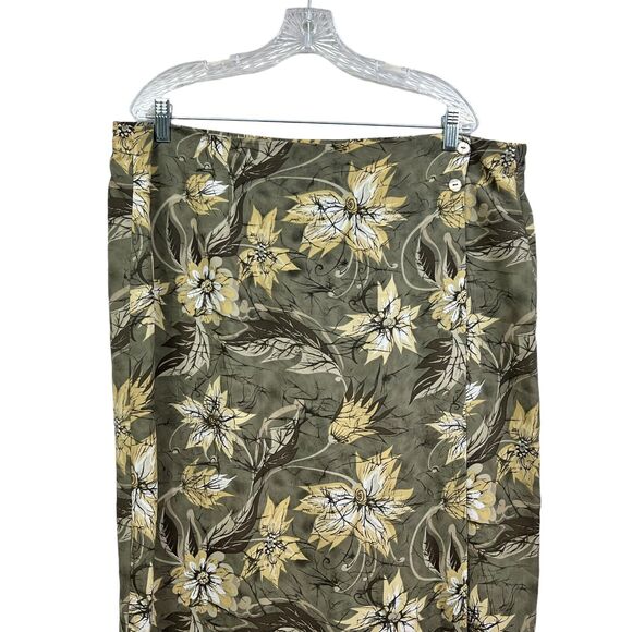 Milano Design Group Womens Maxi Skirt Floral Faux Wrap‎ Button Front Green Sz 1X - Picture 2 of 5